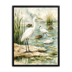 Peaceful wetland with graceful egret