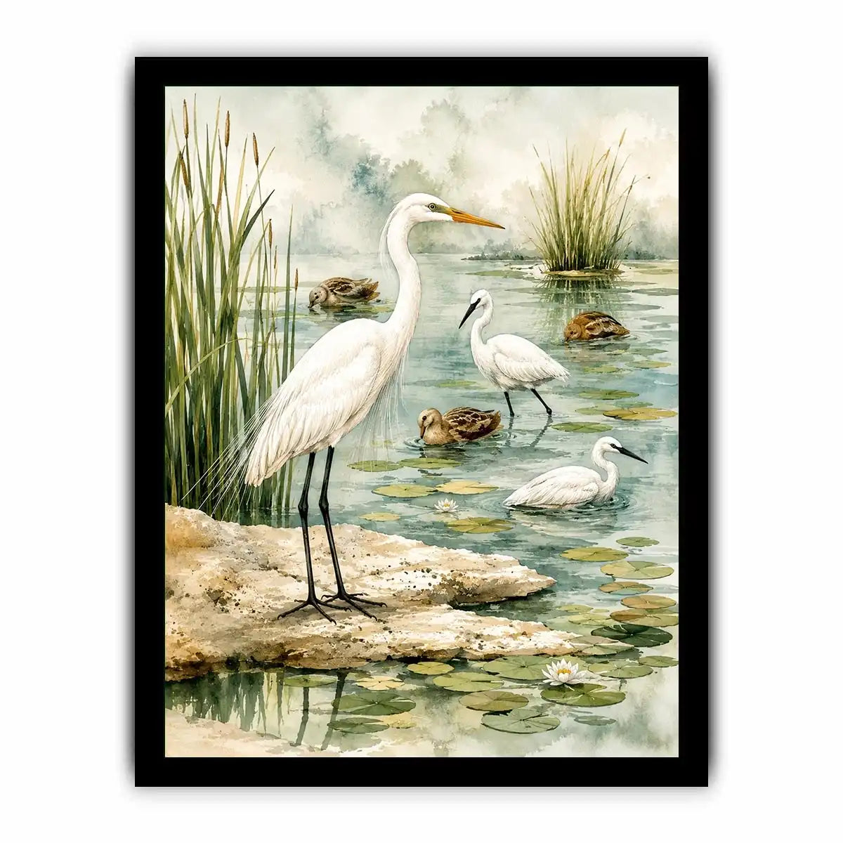 Peaceful wetland with graceful egret
