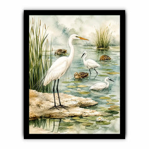 Peaceful wetland with graceful egret