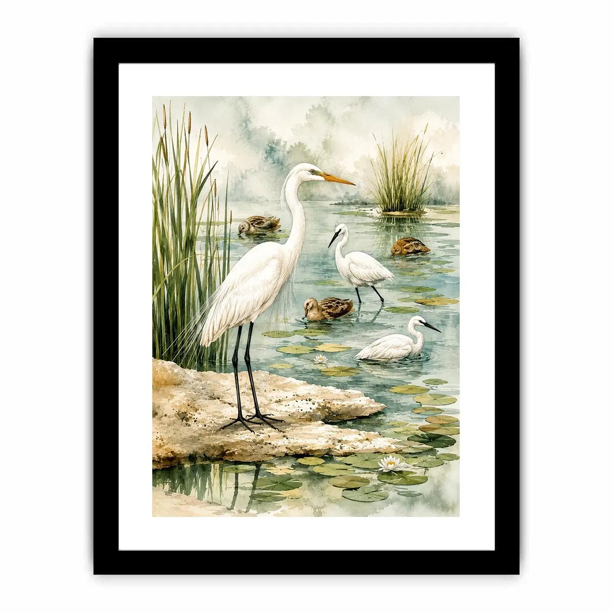 Peaceful wetland with graceful egret