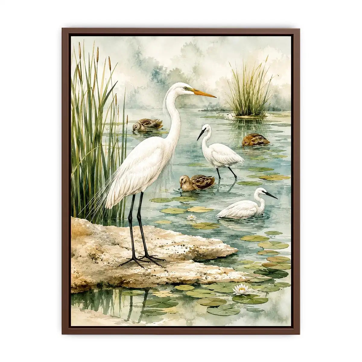 Peaceful wetland with graceful egret
