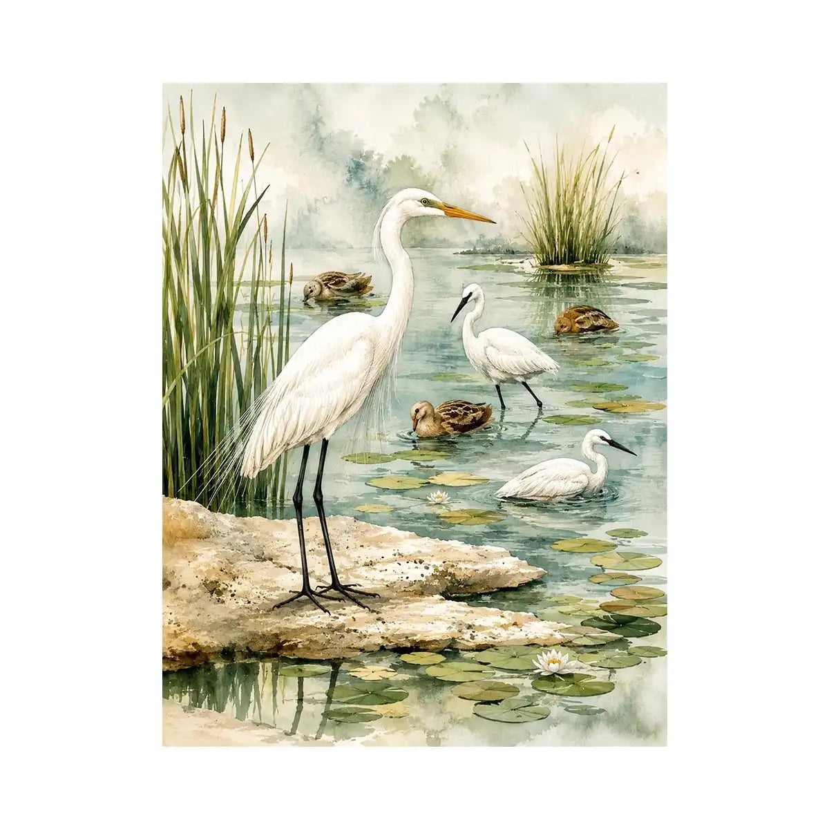 Peaceful wetland with graceful egret