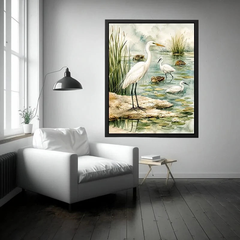 Peaceful wetland with graceful egret