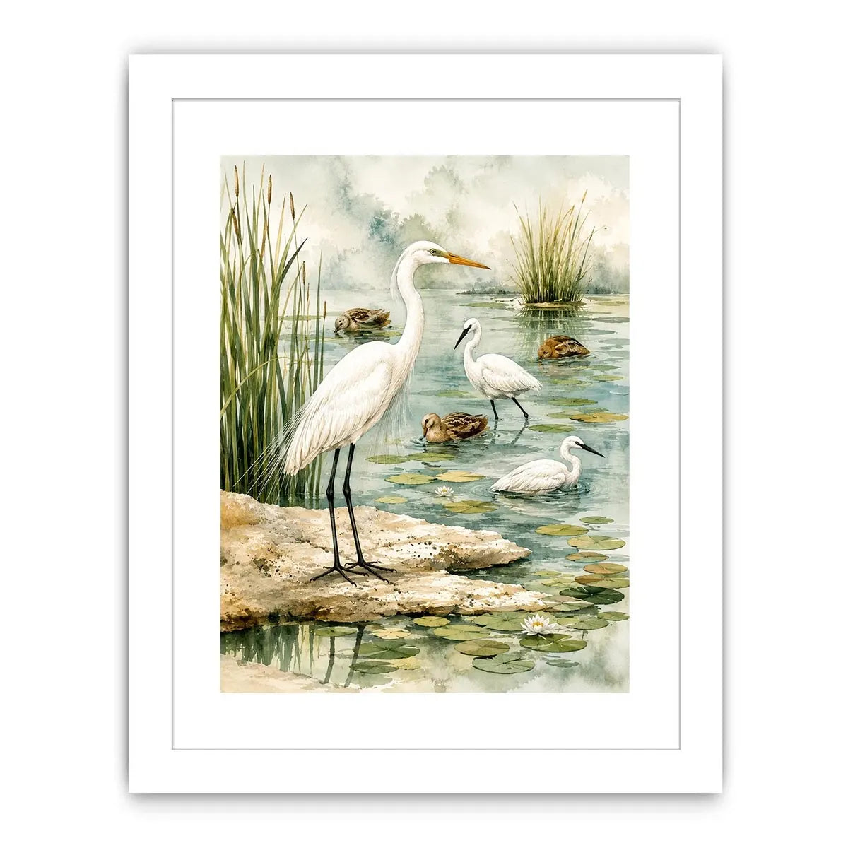 Peaceful wetland with graceful egret