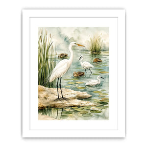 Peaceful wetland with graceful egret