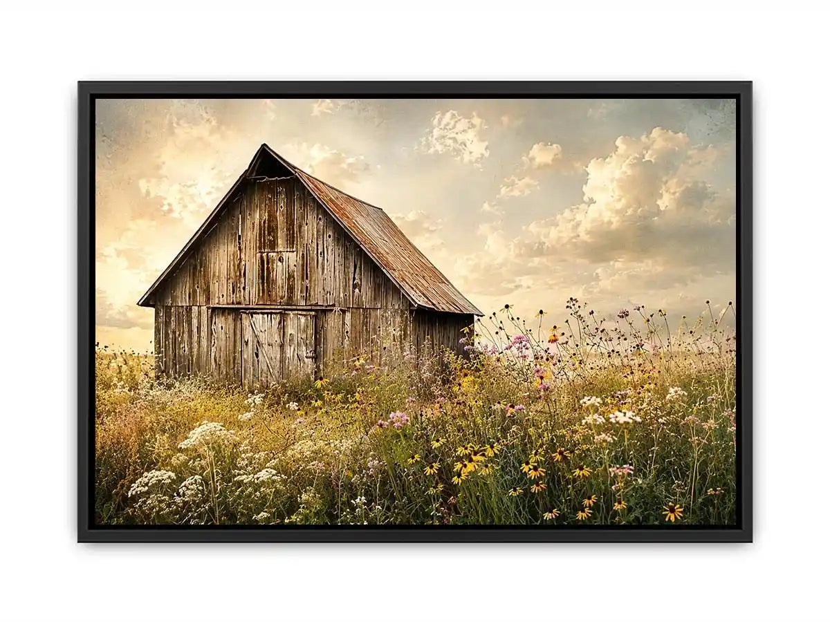 Rustic barn in a golden meadow