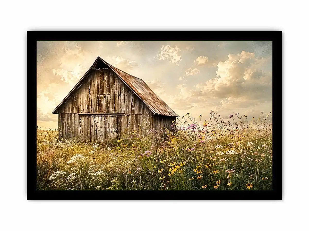 Rustic barn in a golden meadow
