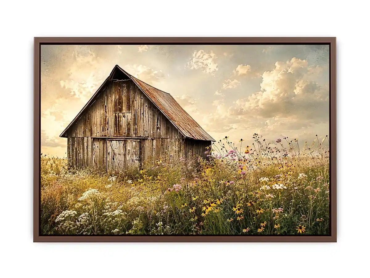 Rustic barn in a golden meadow