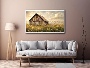 Rustic barn in a golden meadow