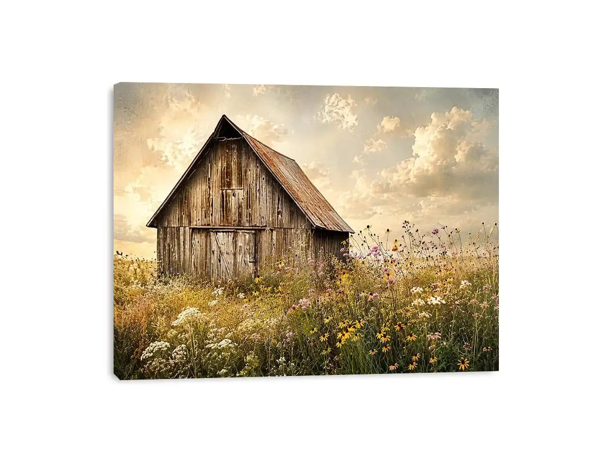 Rustic barn in a golden meadow
