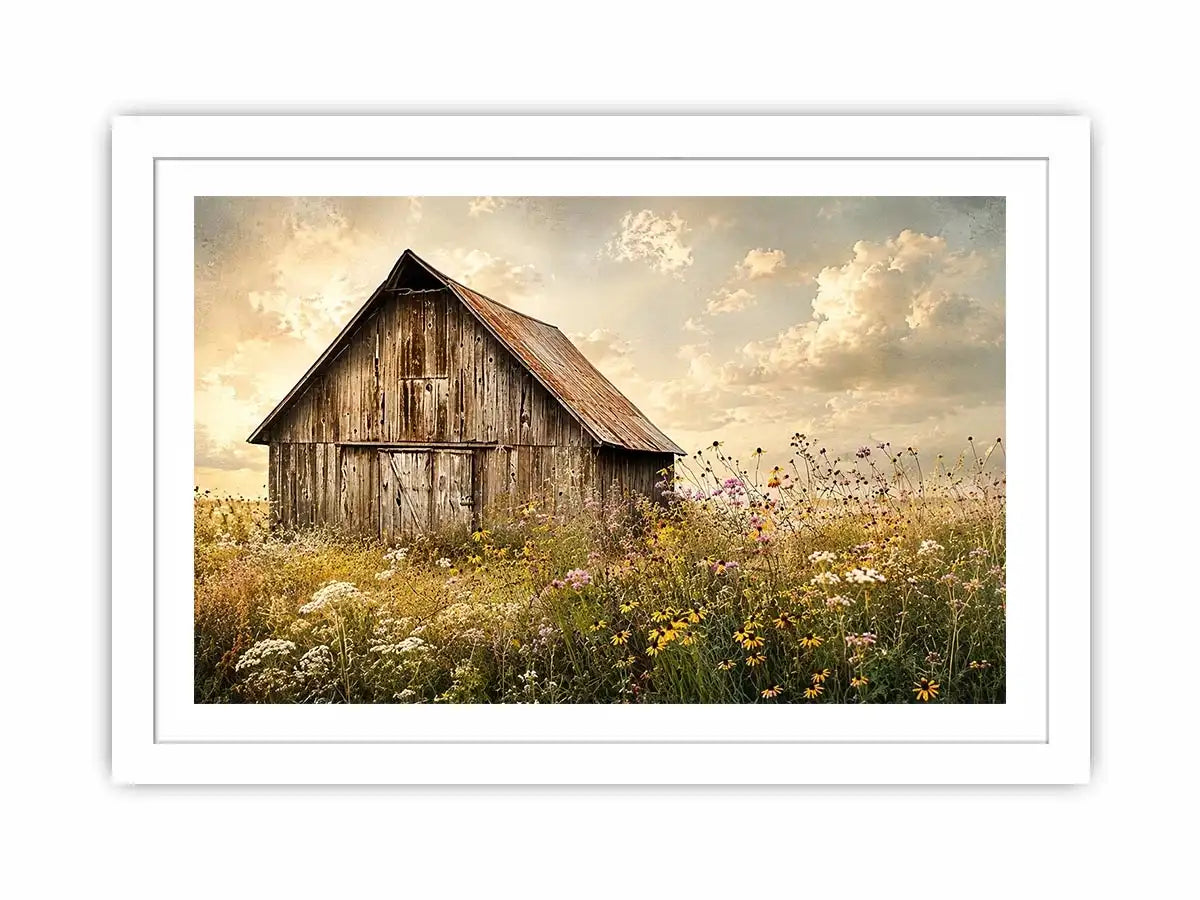 Rustic barn in a golden meadow