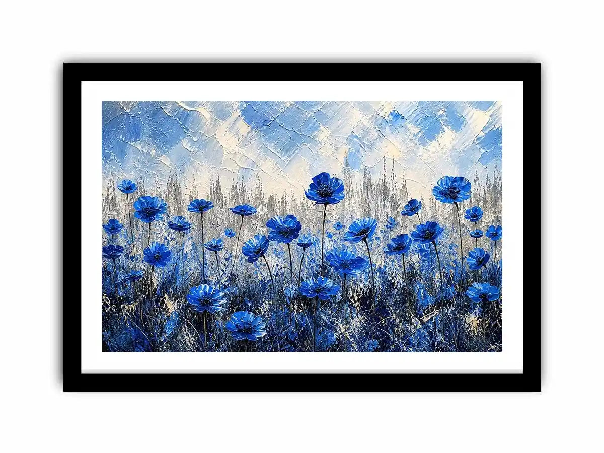Blue flowers in textured meadow