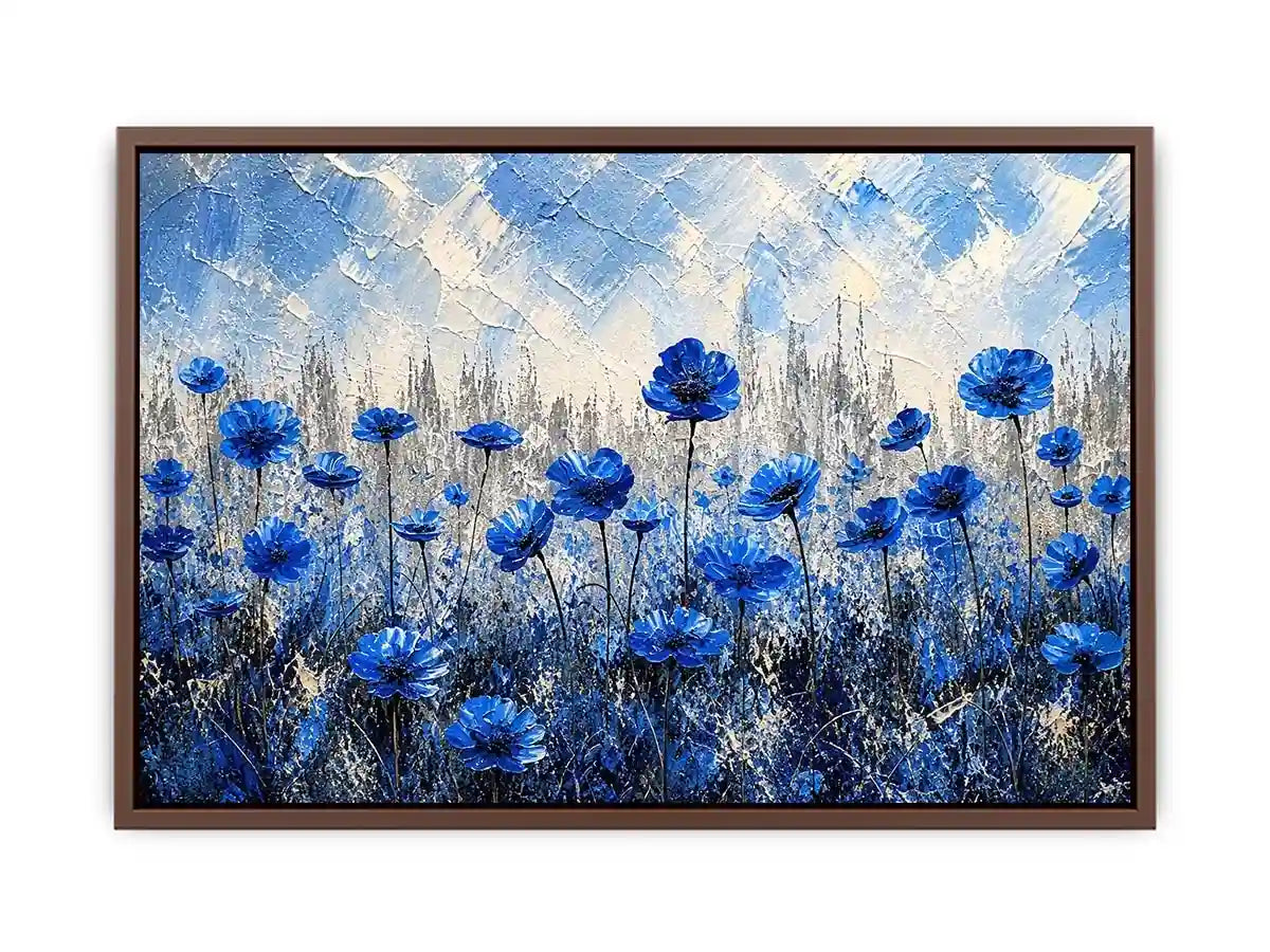 Blue flowers in textured meadow
