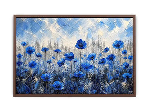 Blue flowers in textured meadow