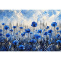 Blue flowers in textured meadow