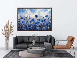 Blue flowers in textured meadow