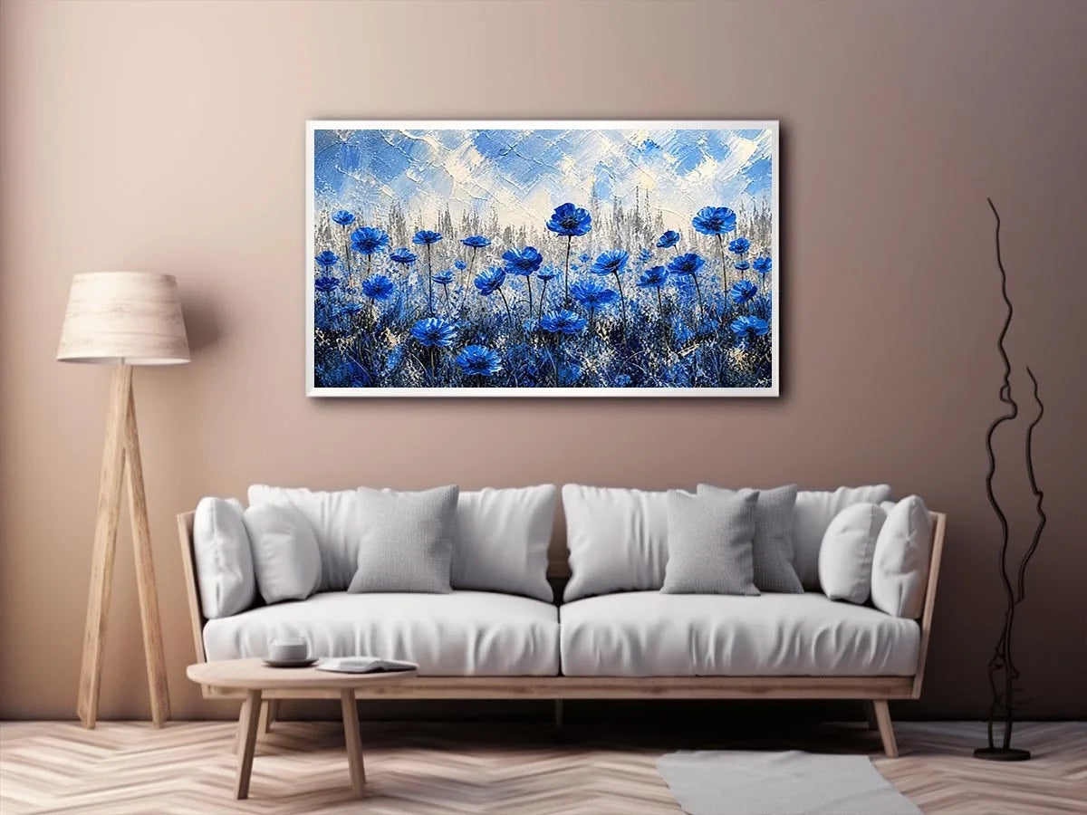 Blue flowers in textured meadow