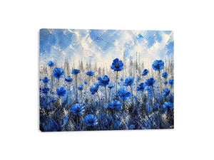 Blue flowers in textured meadow