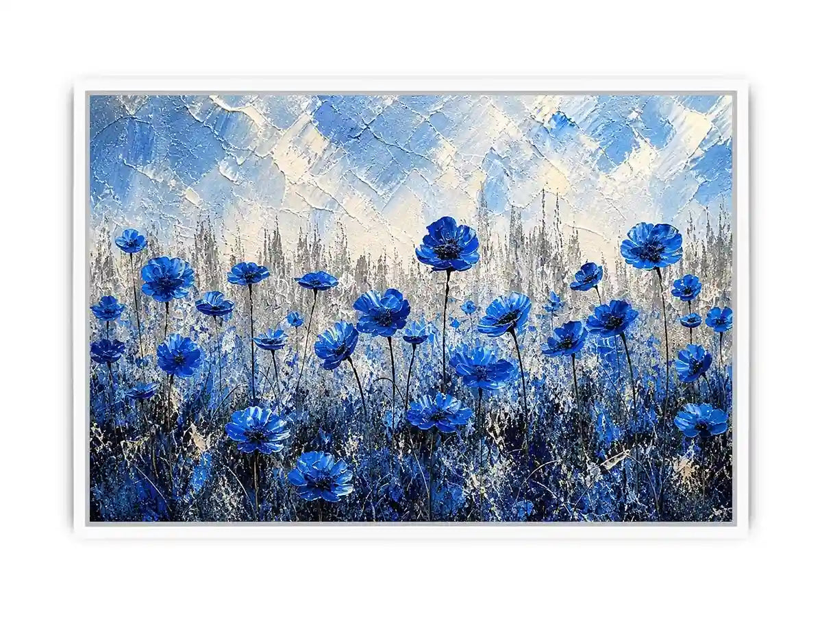 Blue flowers in textured meadow