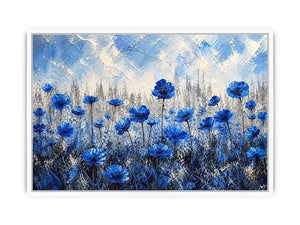 Blue flowers in textured meadow