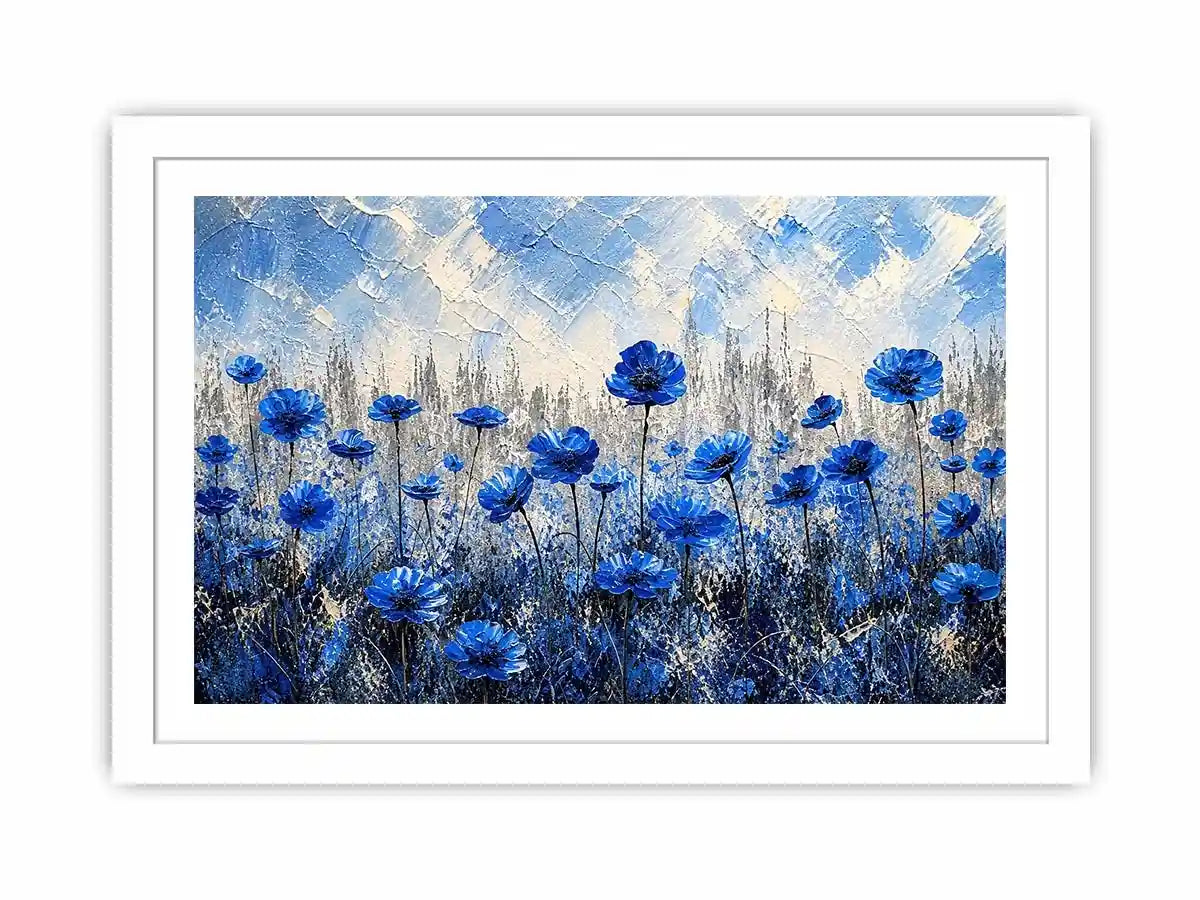 Blue flowers in textured meadow