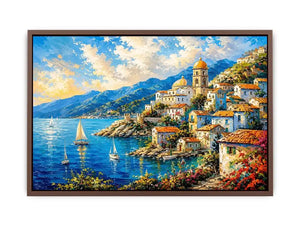 Coastal village under a vivid sky