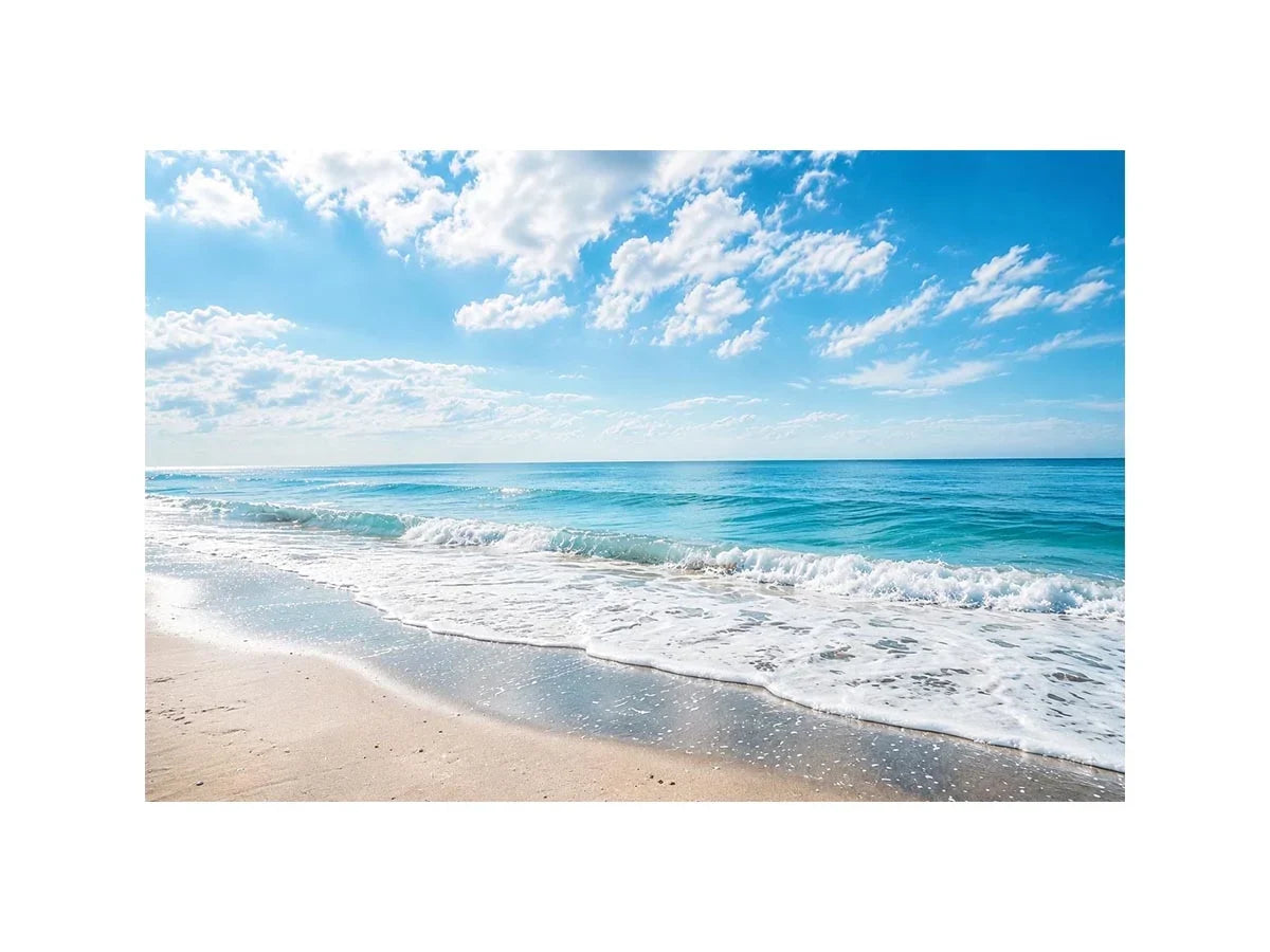 Tranquil coastal beach under blue skies