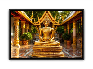 Golden Buddha in ornate temple setting