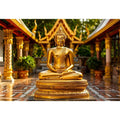 Golden Buddha in ornate temple setting