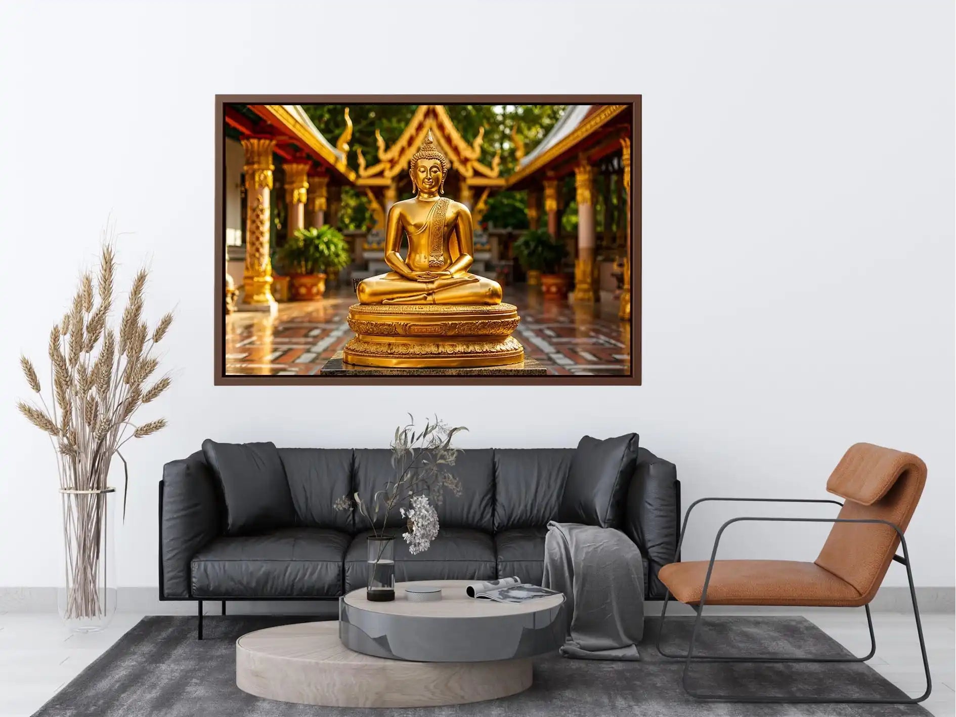 Golden Buddha in ornate temple setting