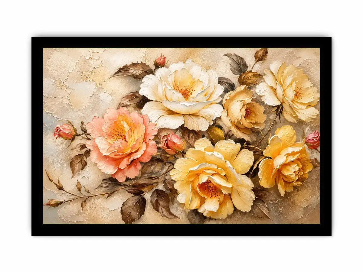Romantic vintage rose bouquet in oil