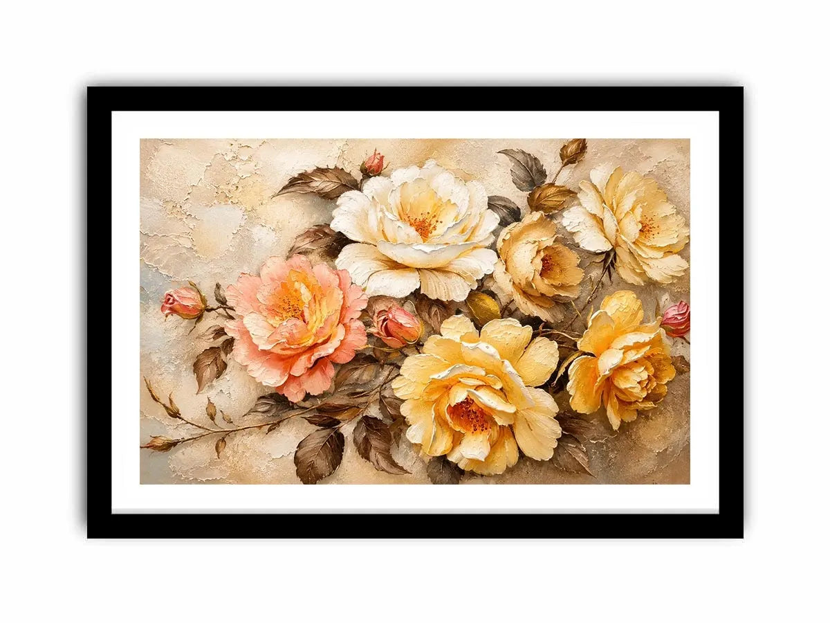 Romantic vintage rose bouquet in oil