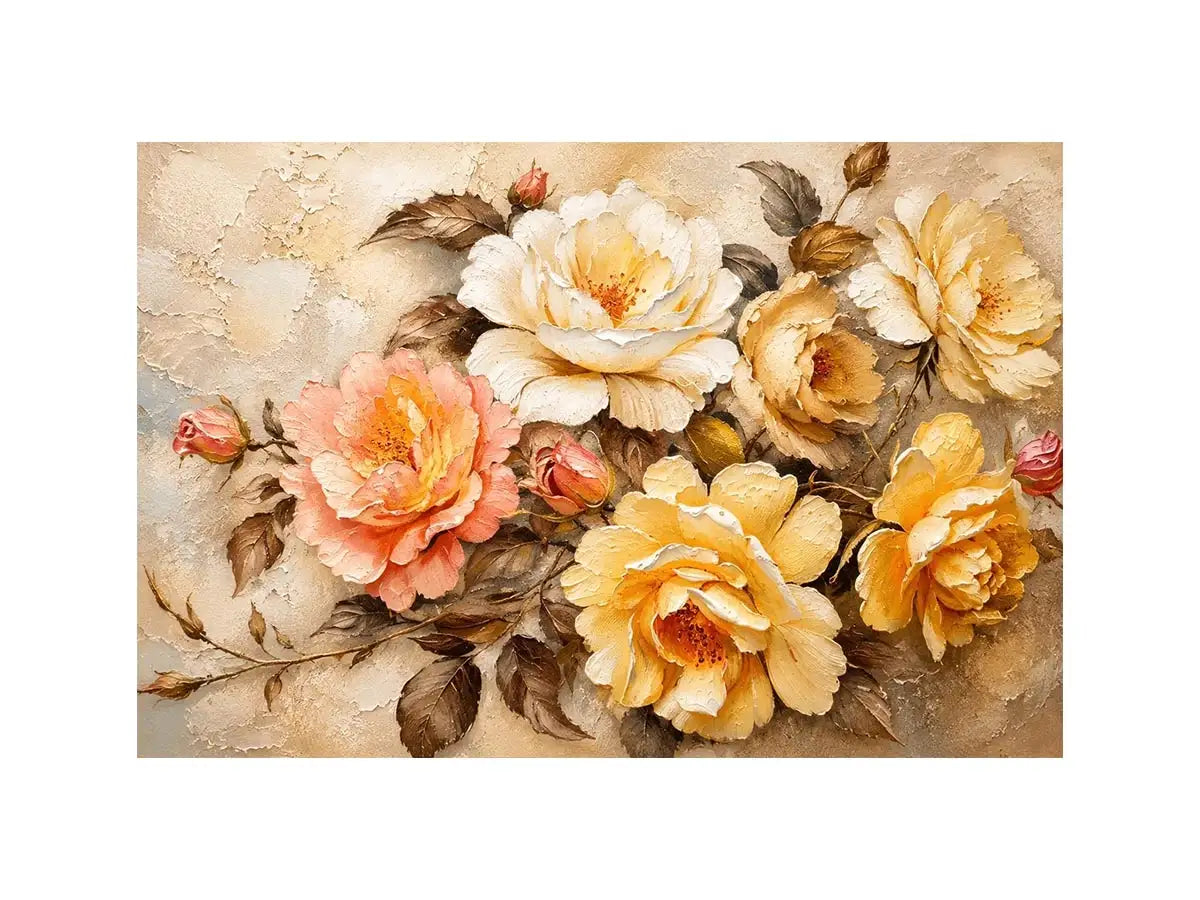 Romantic vintage rose bouquet in oil