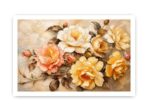 Romantic vintage rose bouquet in oil