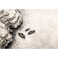 Serene coastal boats and cliffs