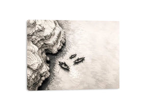 Serene coastal boats and cliffs