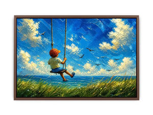 Child on swing overlooking the sea