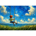 Child on swing overlooking the sea