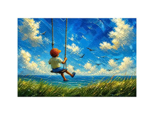Child on swing overlooking the sea