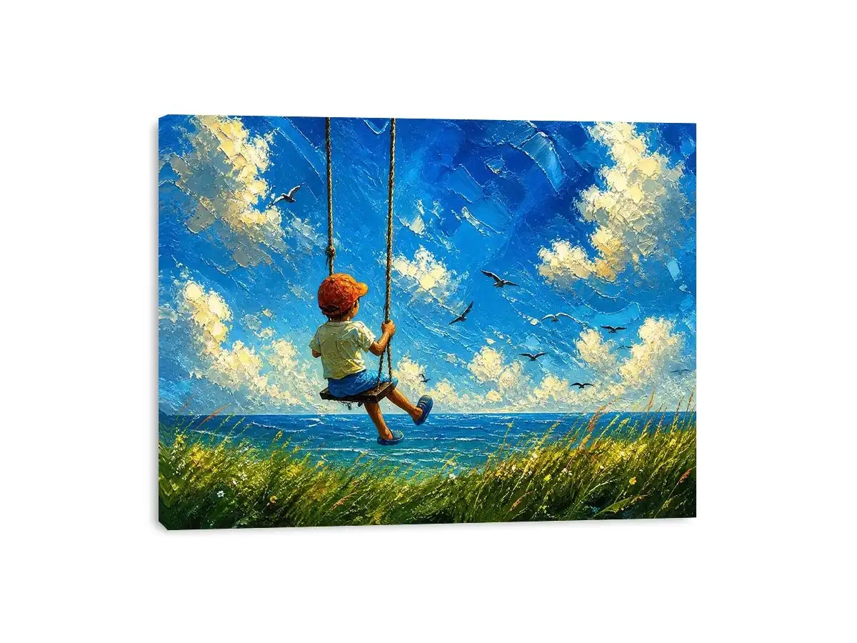 Child on swing overlooking the sea