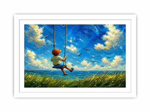 Child on swing overlooking the sea