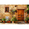 Rustic European cottage with blooming flowers