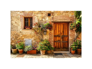 Rustic European cottage with blooming flowers