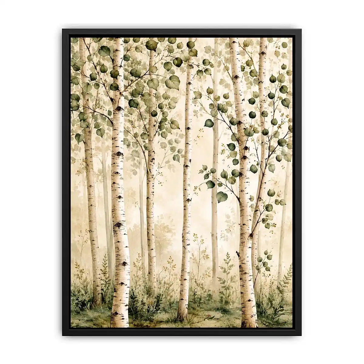 Misty birch grove in soft watercolor