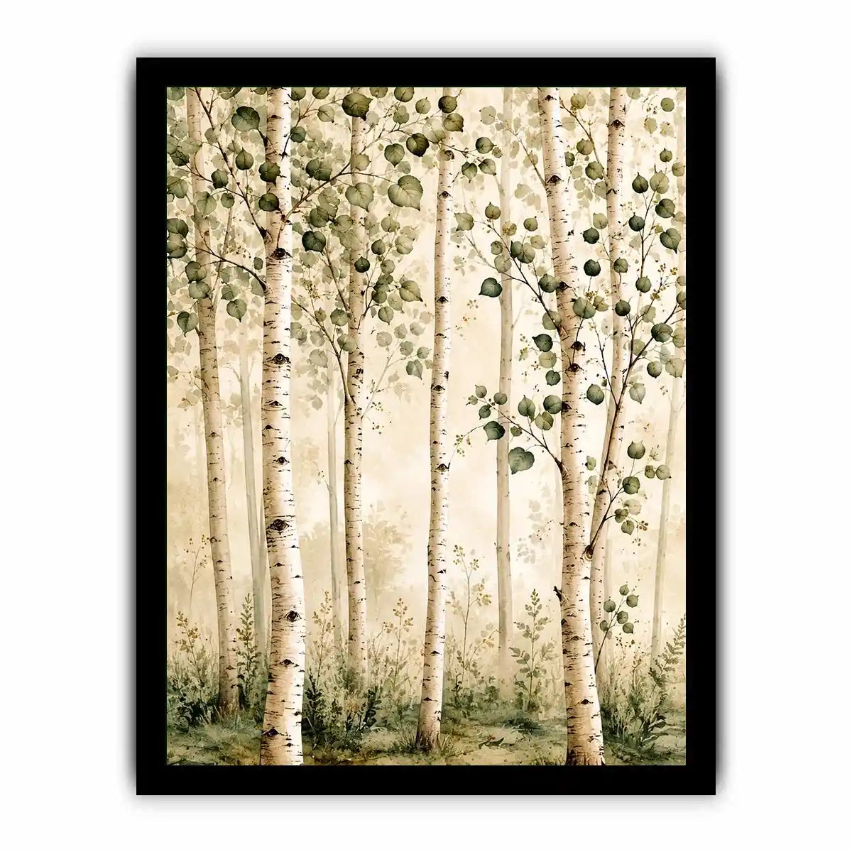 Misty birch grove in soft watercolor
