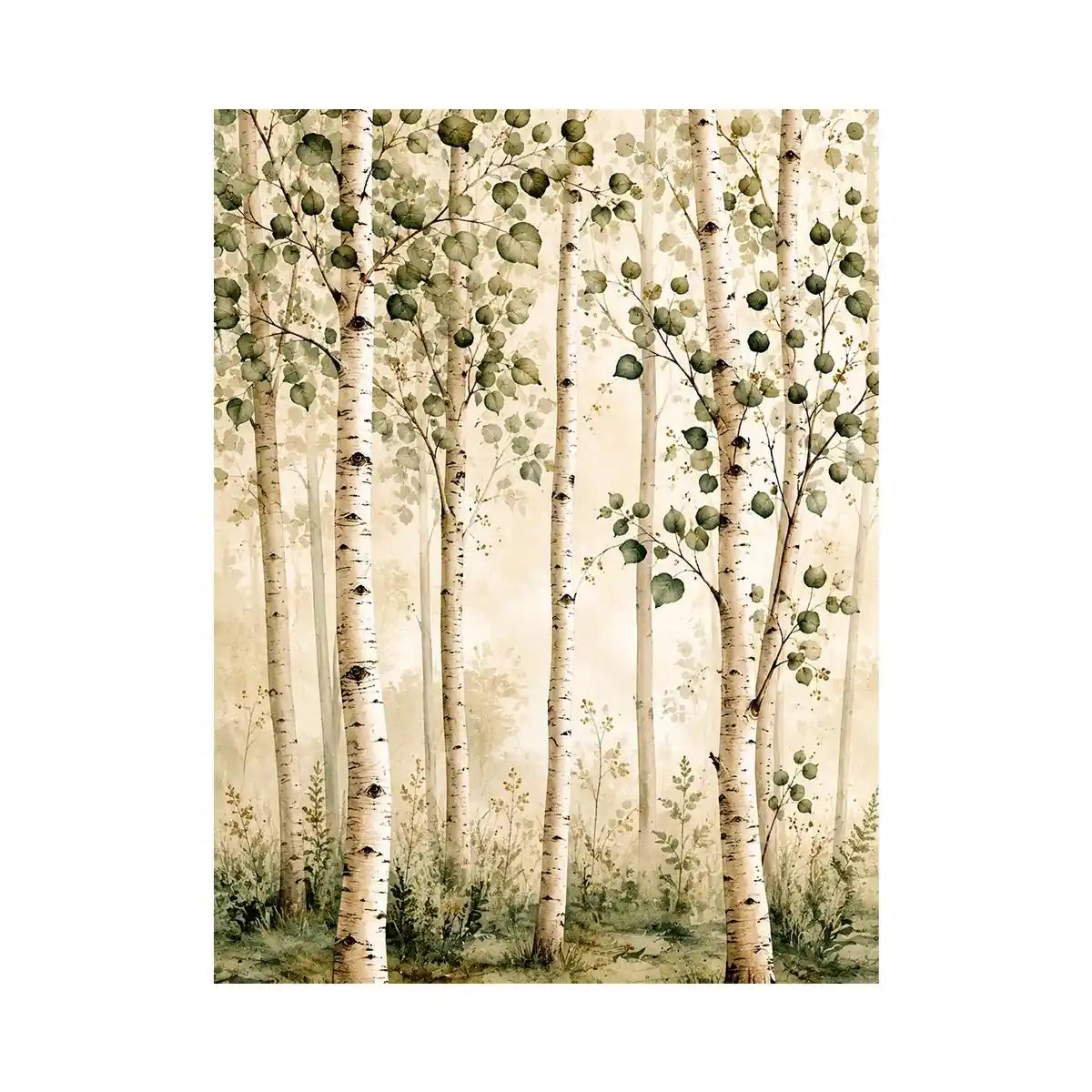 Misty birch grove in soft watercolor
