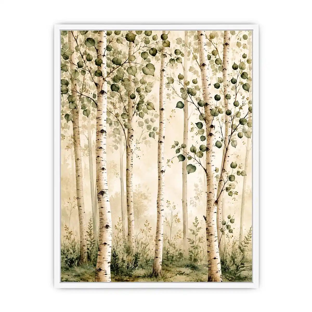 Misty birch grove in soft watercolor