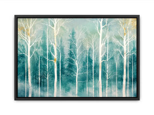 Misty forest with golden accents