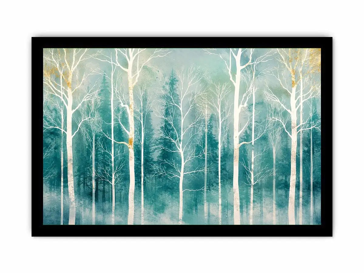 Misty forest with golden accents