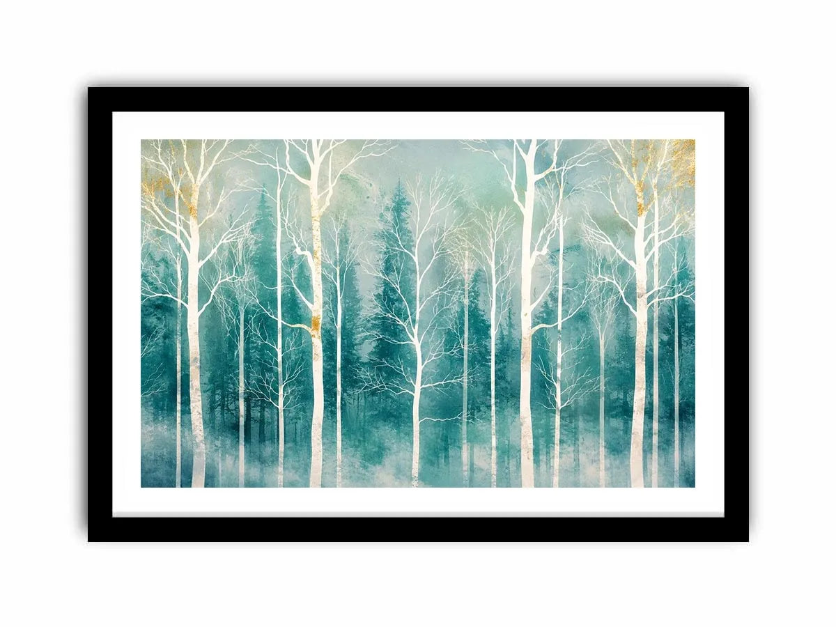 Misty forest with golden accents
